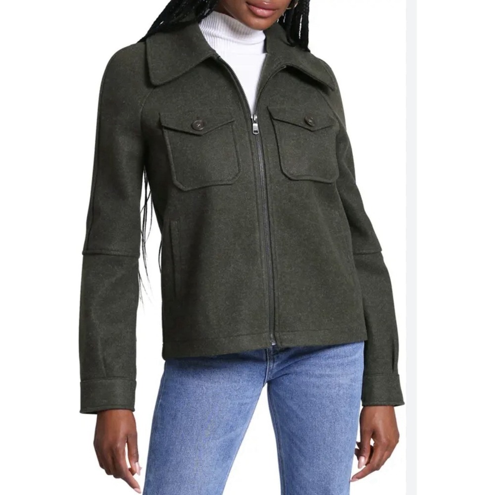 Avec‎ Les Filles Women Size Large Zip Up Utility Jacket Pockets Olive Green